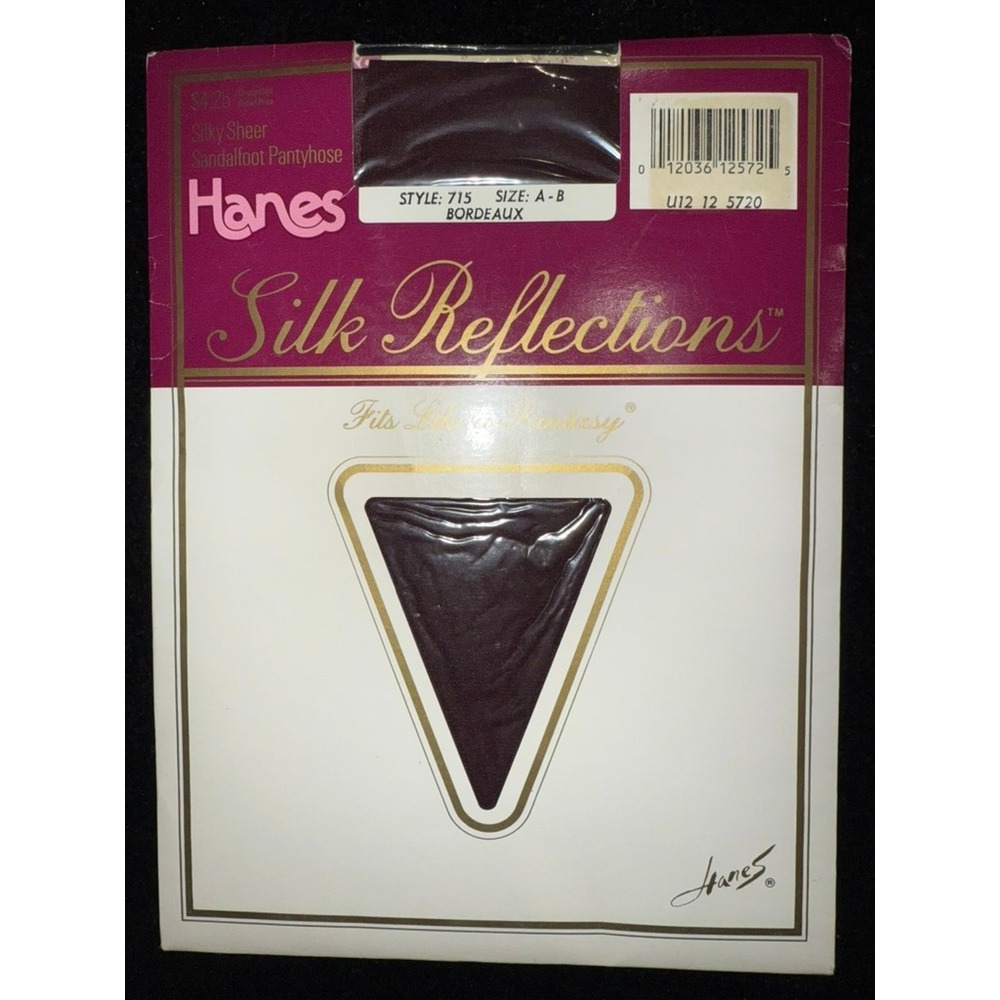 Vintage Hanes Silk Reflections 715 Bordeaux AB Sheer Sandalfoot Pantyhose NOS